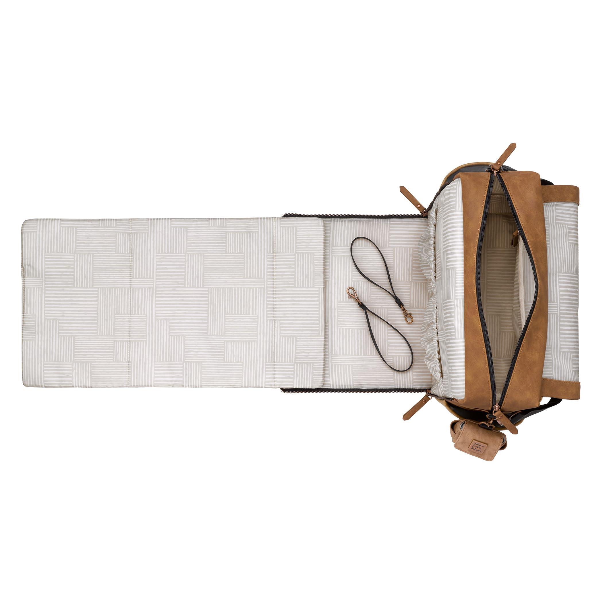 Petunia Pickle Bottom Boxy Backpack Brioche interior with changing station visible for quick changes