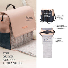 Petunia Pickle Bottom Boxy Backpack changing station with removable pad for quick changes.