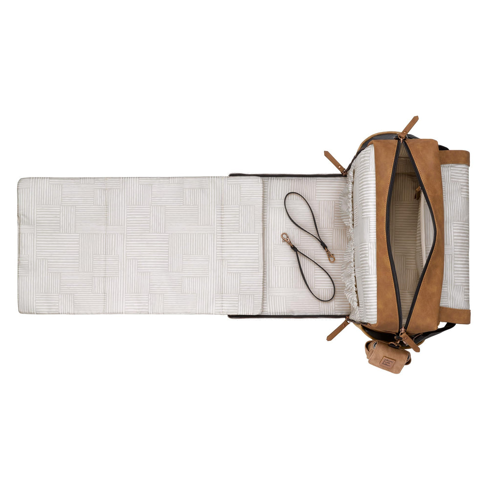 Petunia Pickle Bottom Boxy Backpack Brioche interior with changing station visible for quick changes