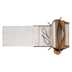 Petunia Pickle Bottom Boxy Backpack Brioche interior with changing station visible for quick changes