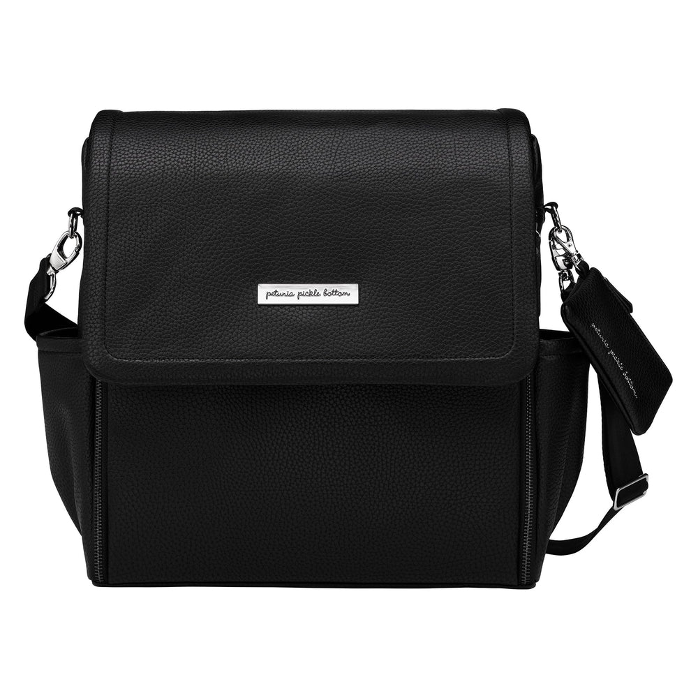 Petunia Pickle Bottom Boxy Backpack ebony front view showcases stylish, multi-use diaper bag on the go