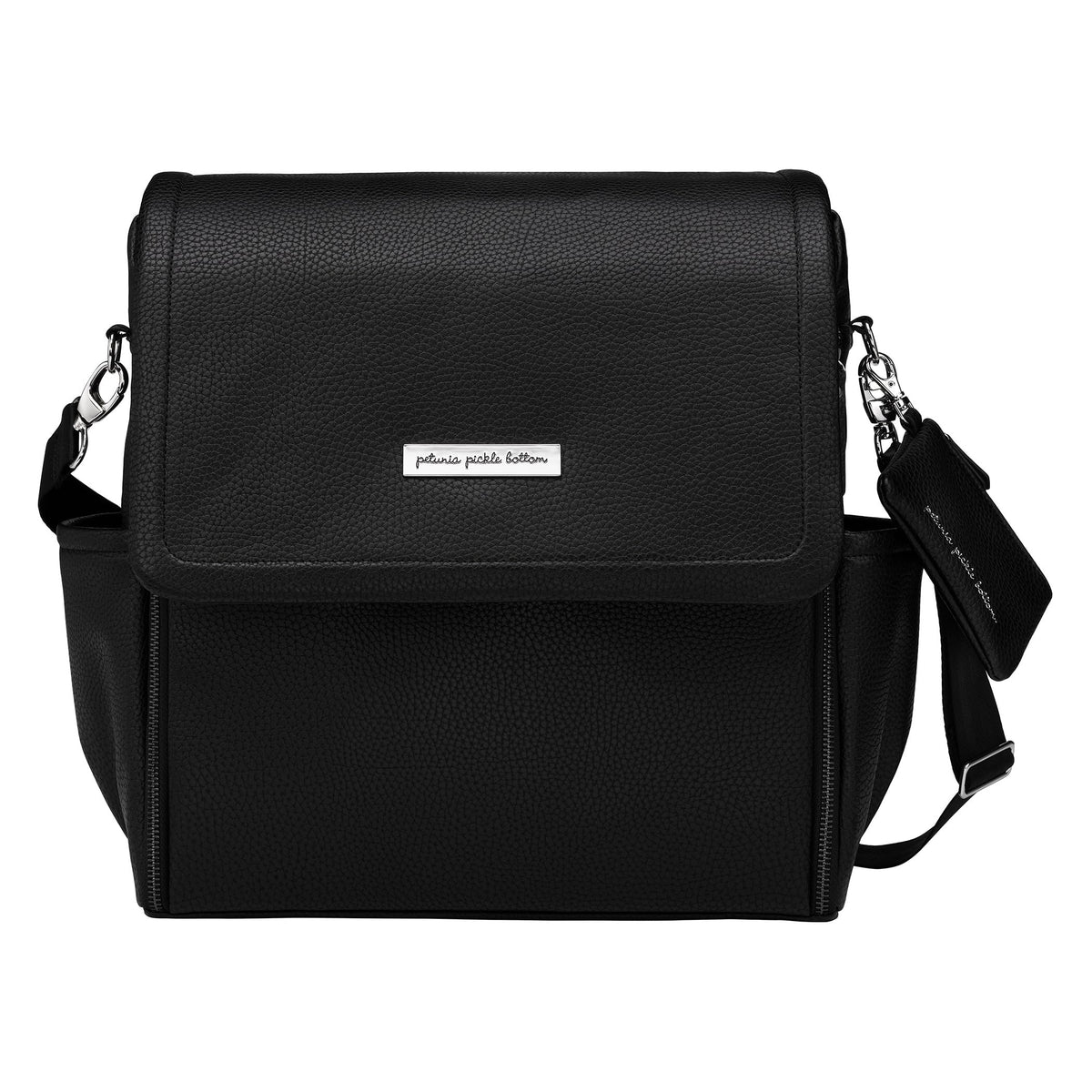 Petunia Pickle Bottom Boxy Backpack ebony front view showcases stylish, multi-use diaper bag on the go