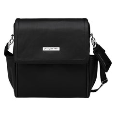 Petunia Pickle Bottom Boxy Backpack ebony front view showcases stylish, multi-use diaper bag on the go