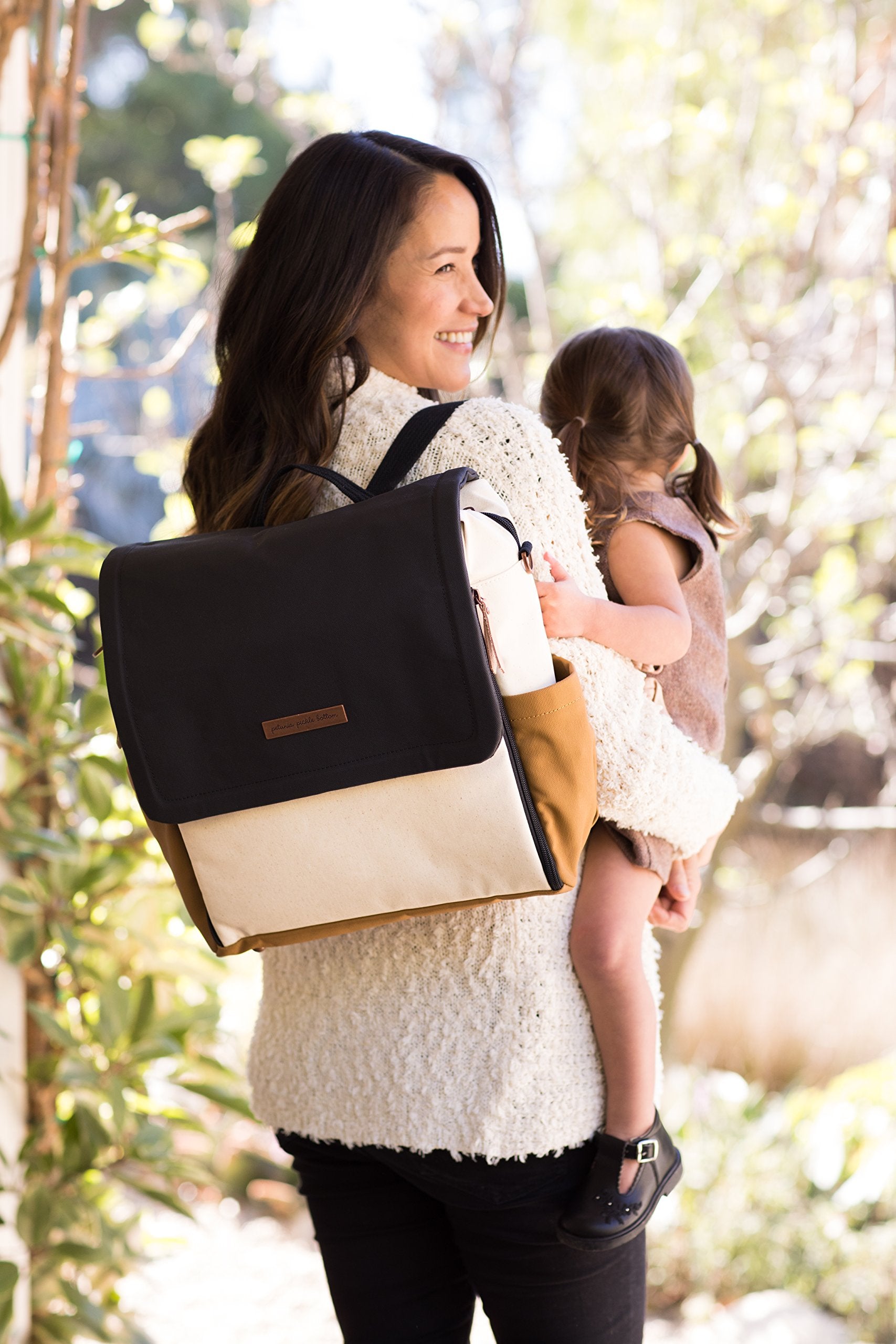 Petunia Pickle Bottom Boxy Backpack fabric close-up shows water-resistant material and durability.