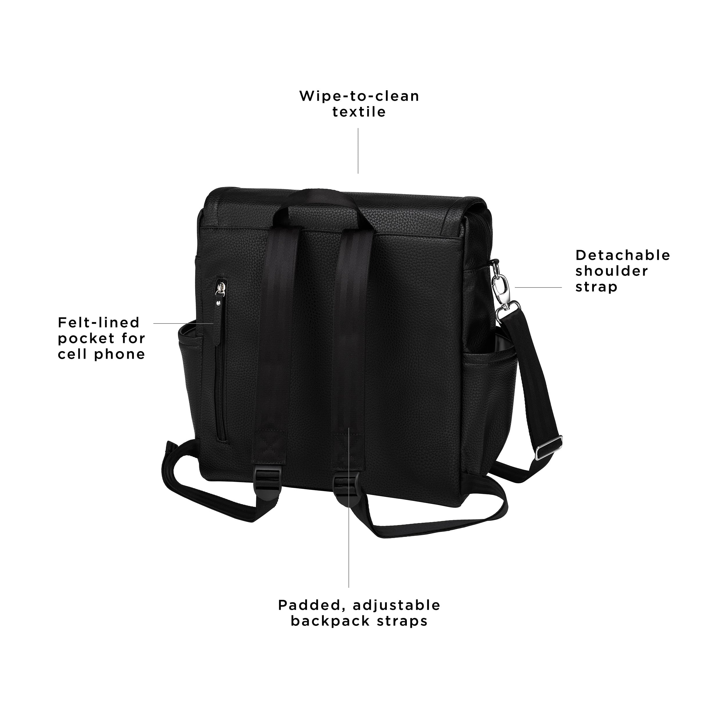 Petunia Pickle Bottom Boxy Backpack ebony interior reveals roomy space for baby essentials