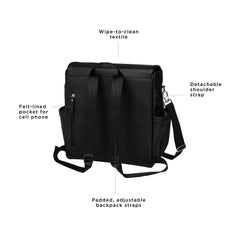 Petunia Pickle Bottom Boxy Backpack ebony interior reveals roomy space for baby essentials