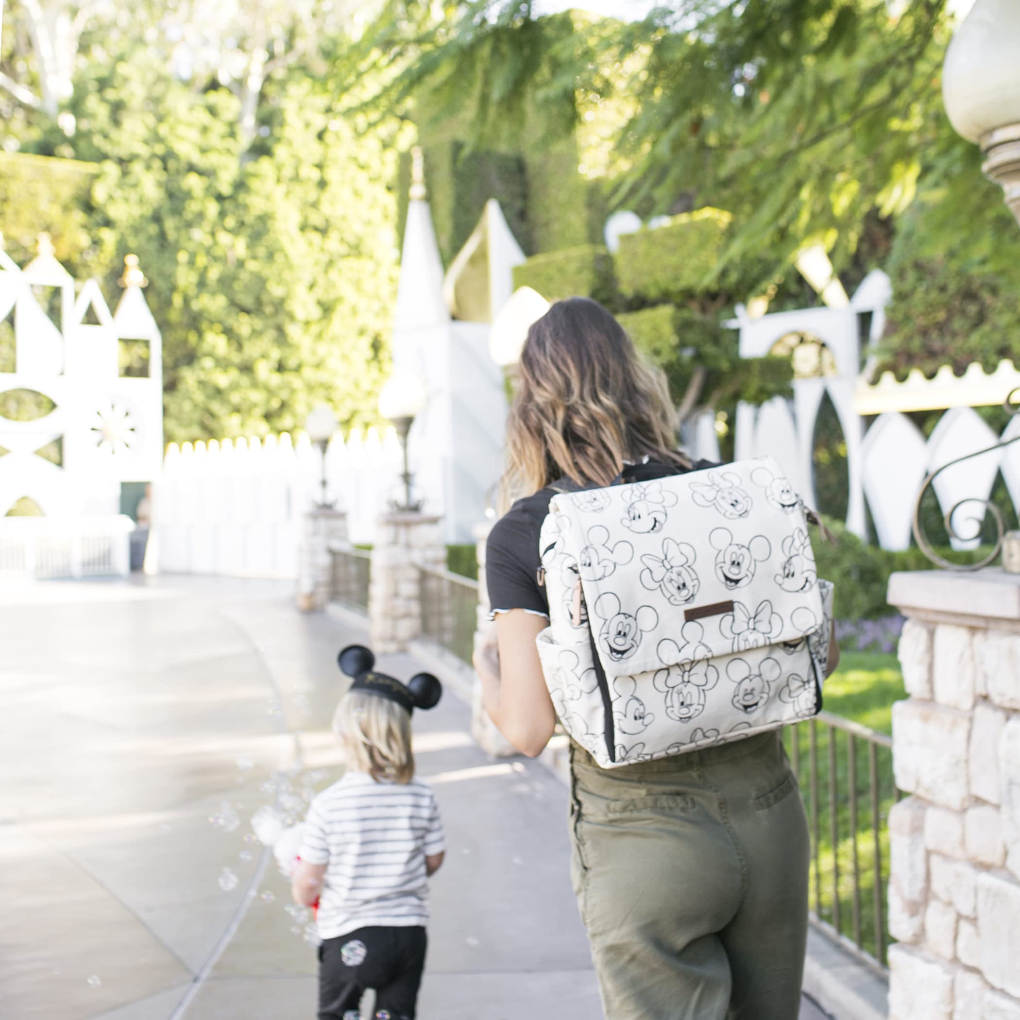 Petunia Pickle Bottom Boxy Backpack Mickey and Minnie print for stylish family outings.