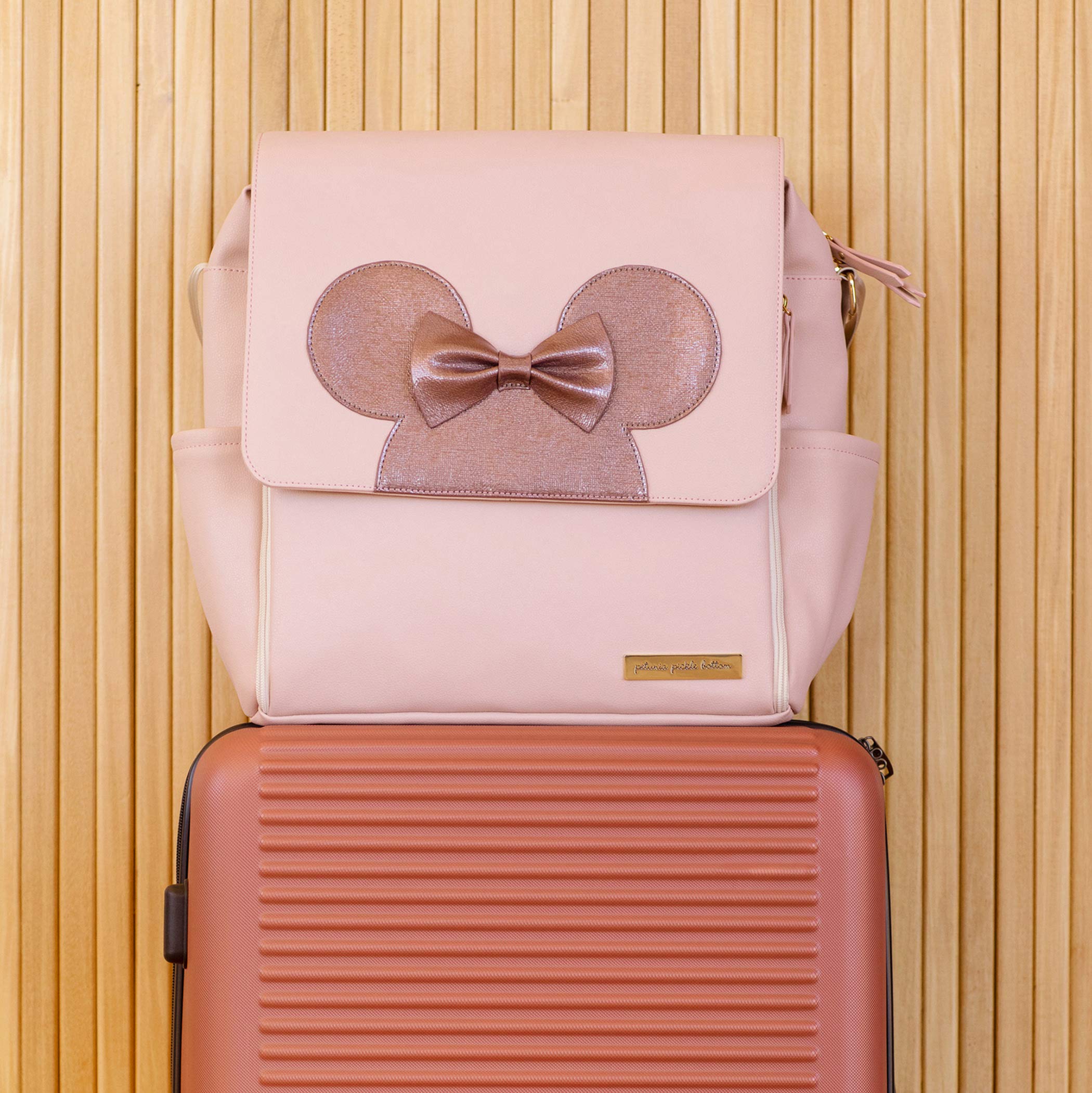 Petunia Pickle Bottom Boxy Backpack pink exterior bottle pockets for on the go