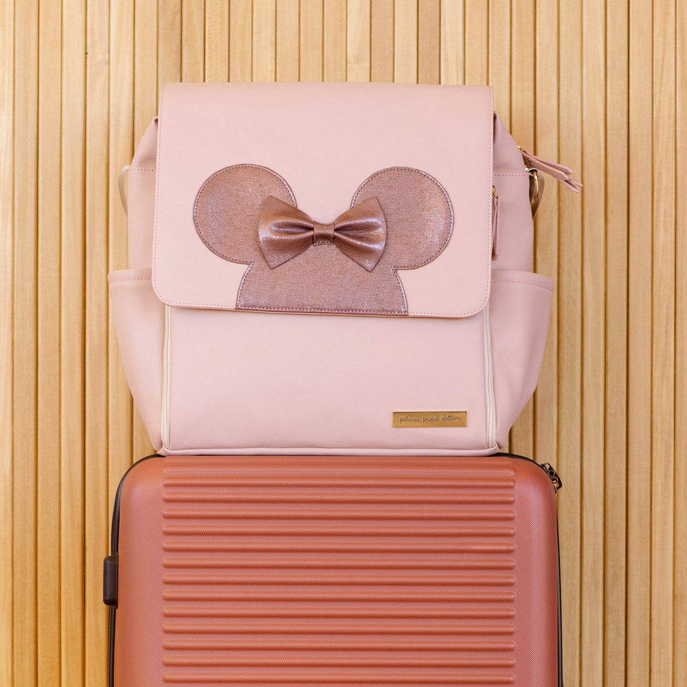 Petunia Pickle Bottom Boxy Backpack pink exterior bottle pockets for on the go