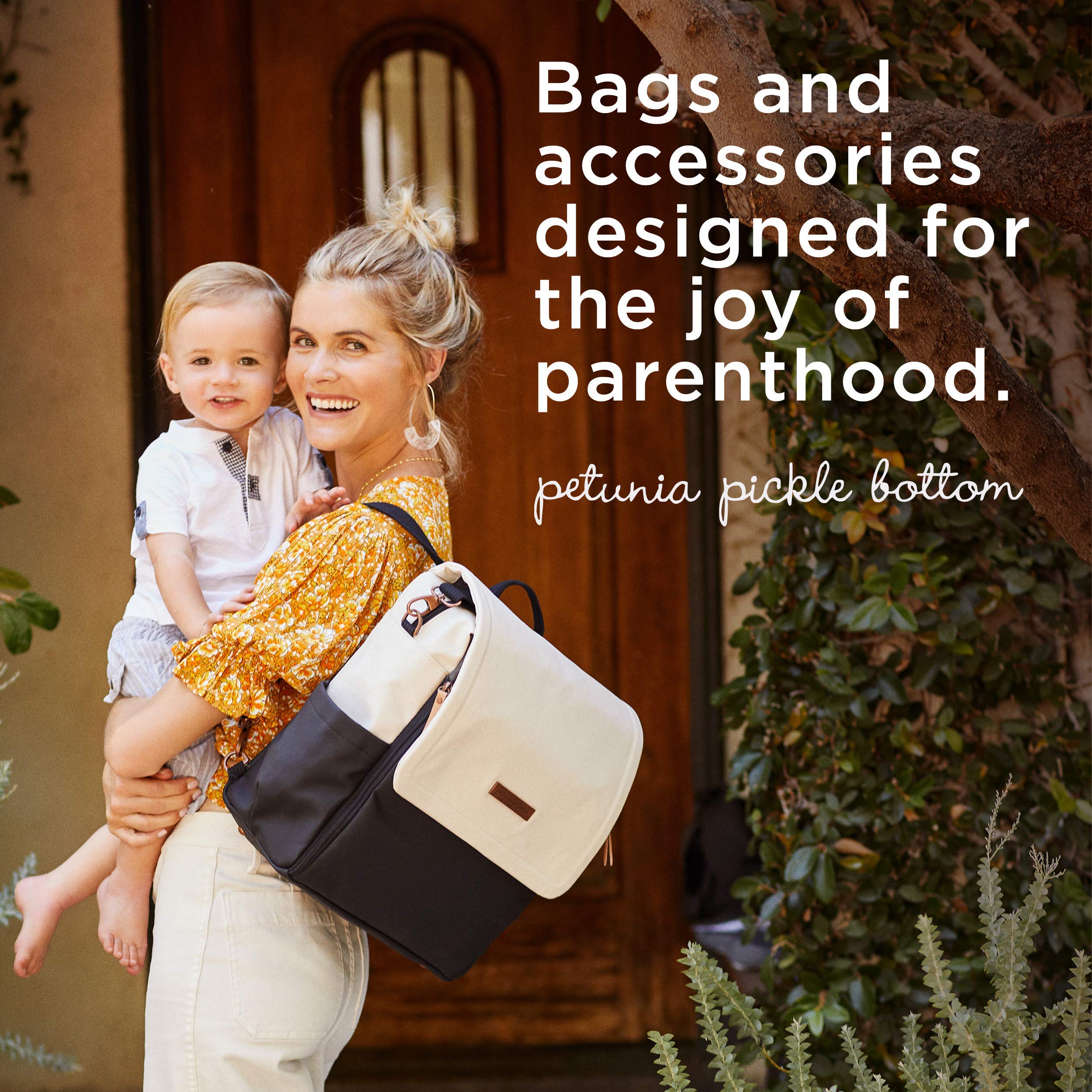 Petunia Pickle Bottom Meta Backpack in use with baby and essentials organized