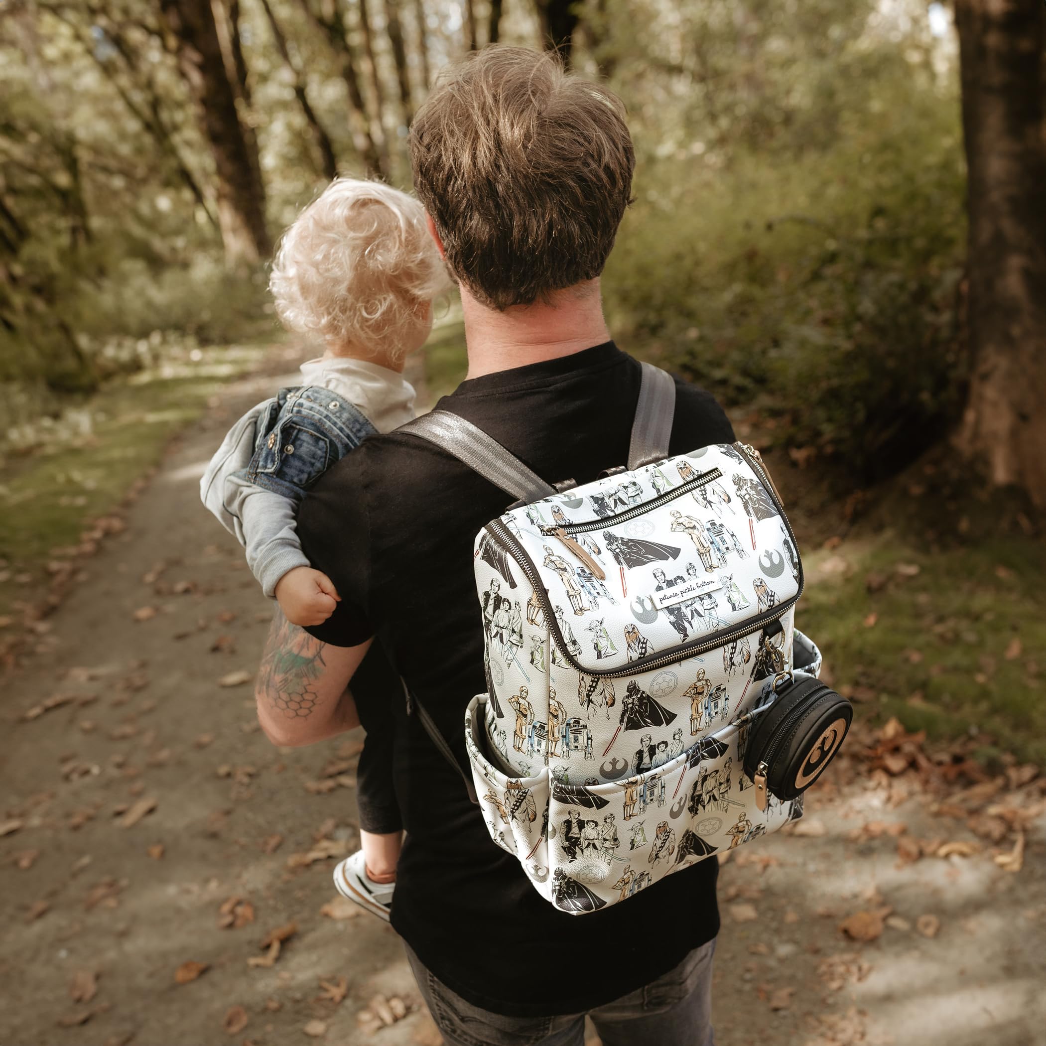 Petunia Pickle Bottom Method Backpack exterior pockets offer quick-access bottles and items.