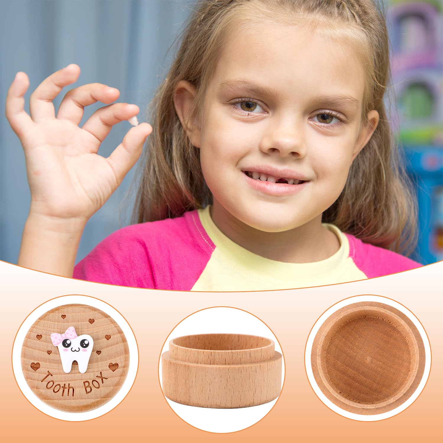 PEUTIER tooth fairy box side view showing compact beech wood storage.
