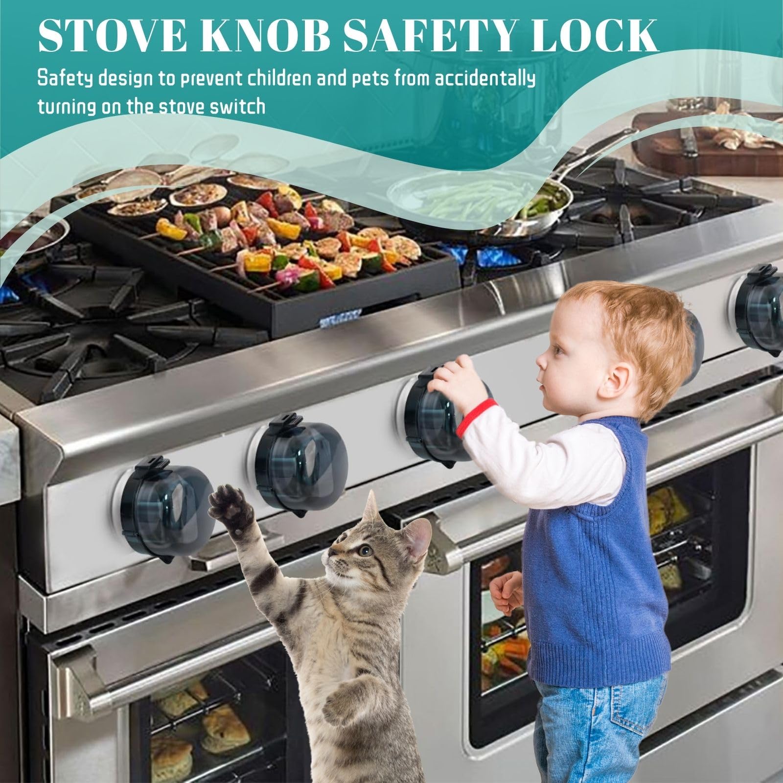 Pewosrid 5-pack image showing universal-fit knob covers for most stoves.