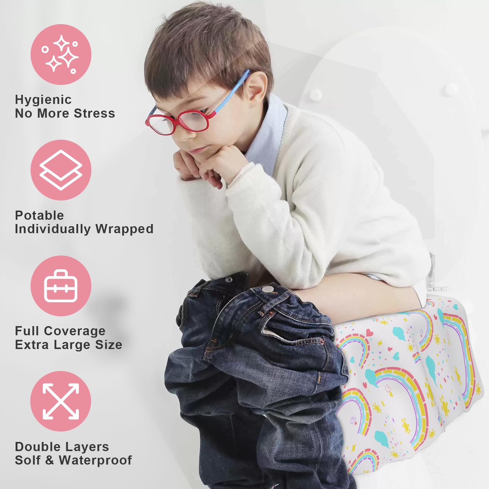 Peyazoco kid-friendly pattern aids potty training in public spaces.