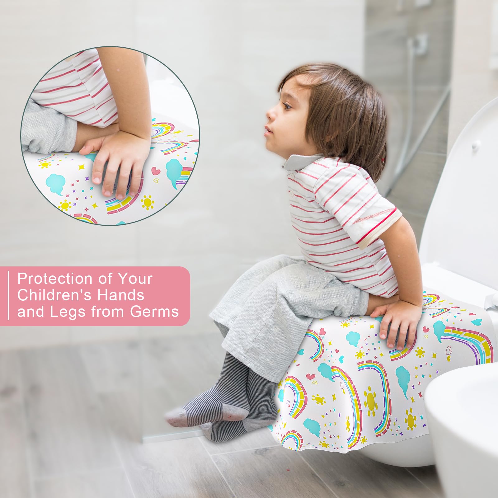 Peyazoco adhesive back demonstrates non-slip stability during toddler bathroom use