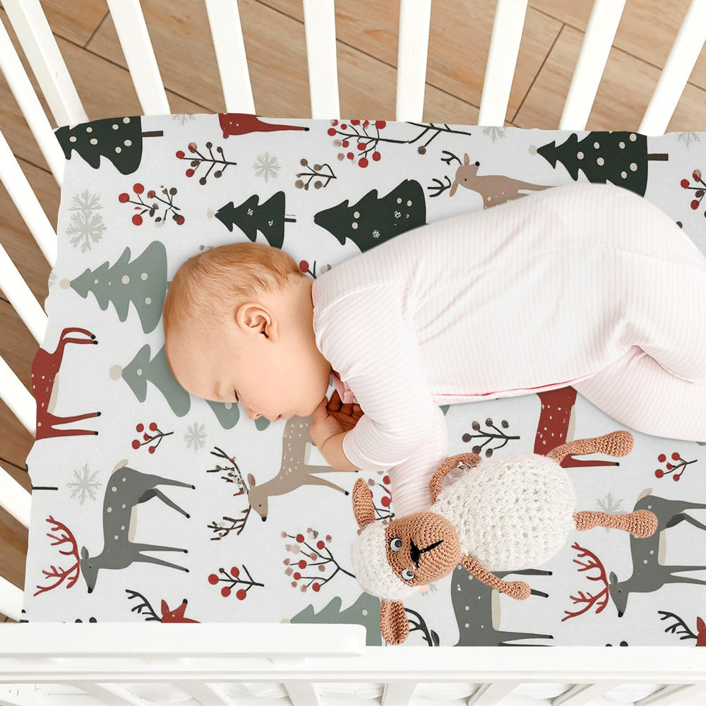 Pfrewn Christmas crib sheet design with festive pattern perfect for seasonal nursery decor.