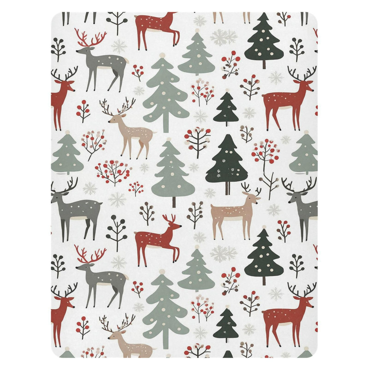 Pfrewn Christmas crib sheet pattern closeup highlighting festive trees and reindeer for nursery charm.