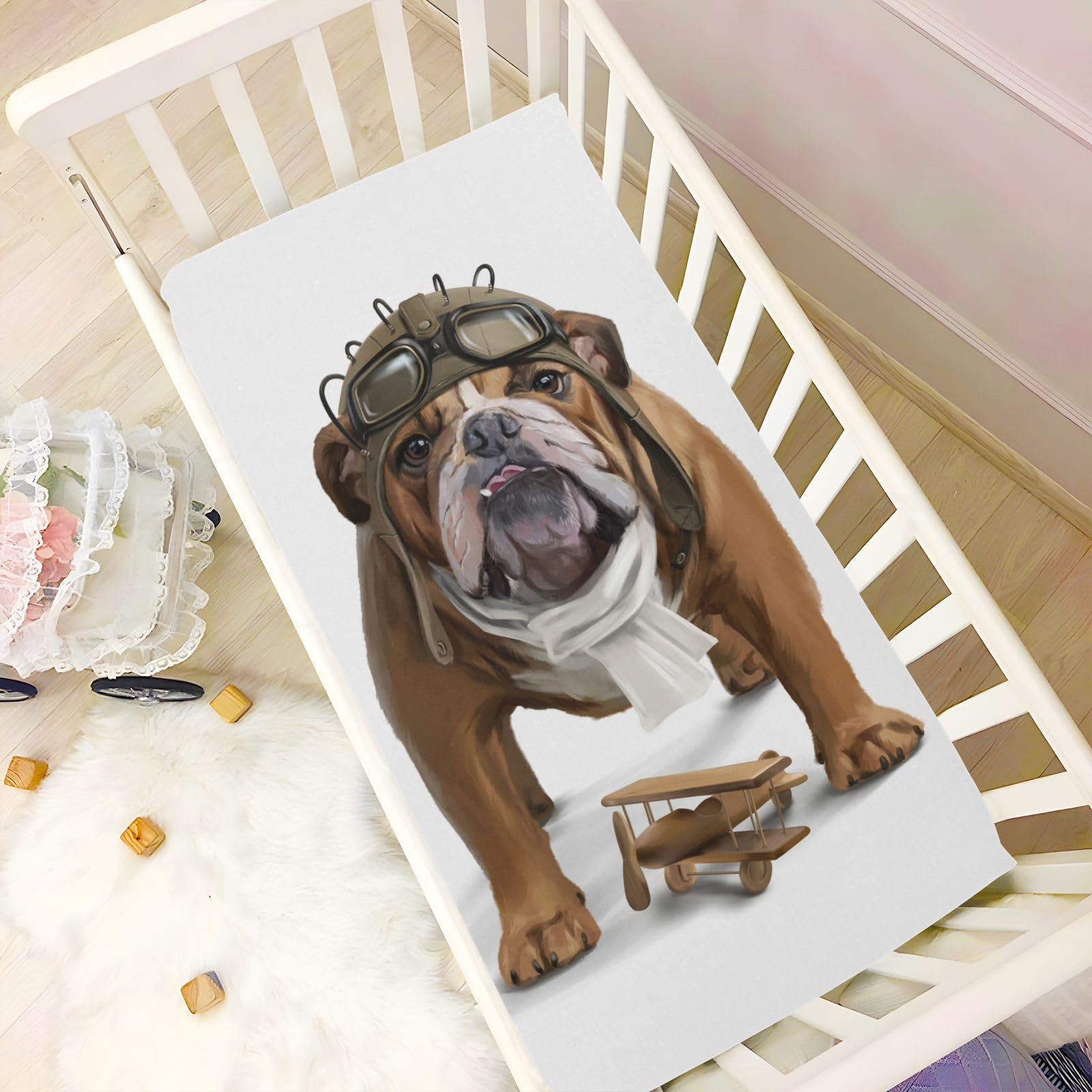 Pfrewn crib sheet showing elastic-band-fit secures snug, wrinkle-free sleep.