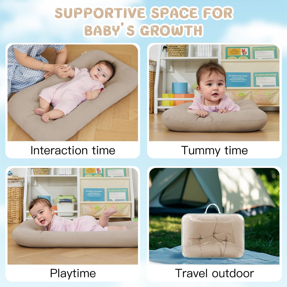 PGONEEE baby lounger apricot lightweight design for travel and room-to-room use