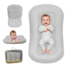 PGONEEE Baby Lounger Gray tummy-time view for cozy playtime and bonding.