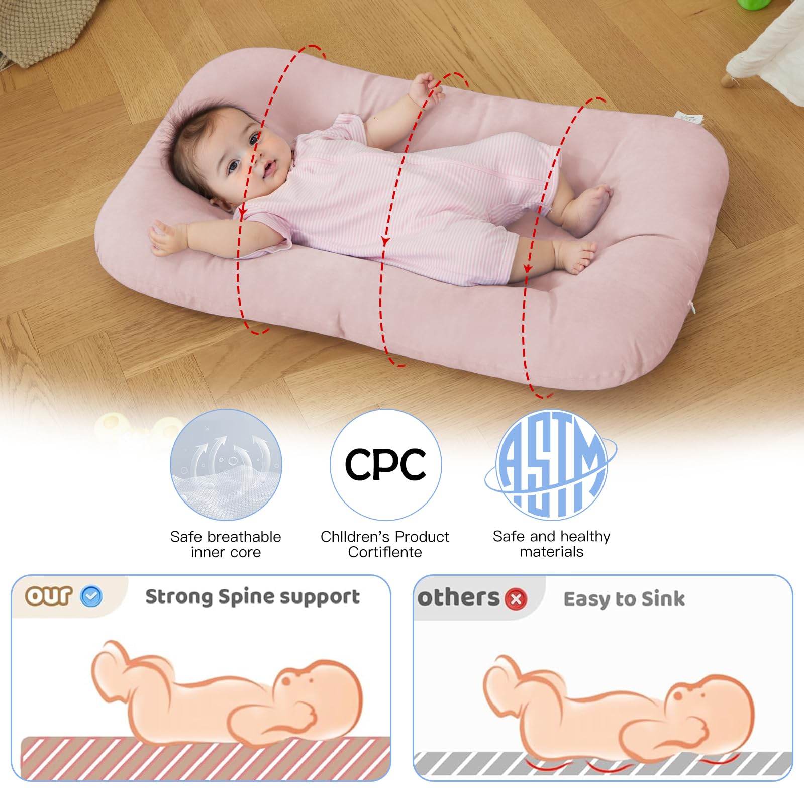 PGONEEE baby lounger lightweight design emphasizes easy moving between rooms.