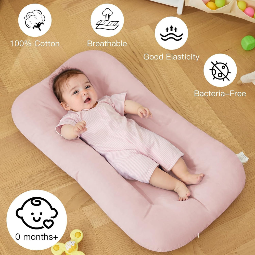 PGONEEE baby lounger soft-fill close-up shows plush polyester fill without added chemicals.