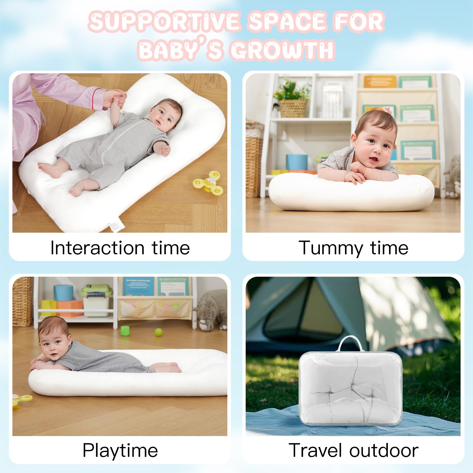PGONEEE baby lounger soft organic cotton feel for gentle sleep-ready environment