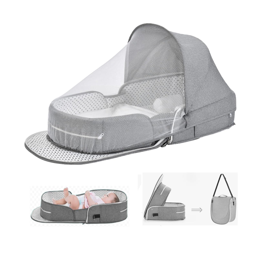 PGONEEE baby travel bassinet folded into a compact backpack for easy travel