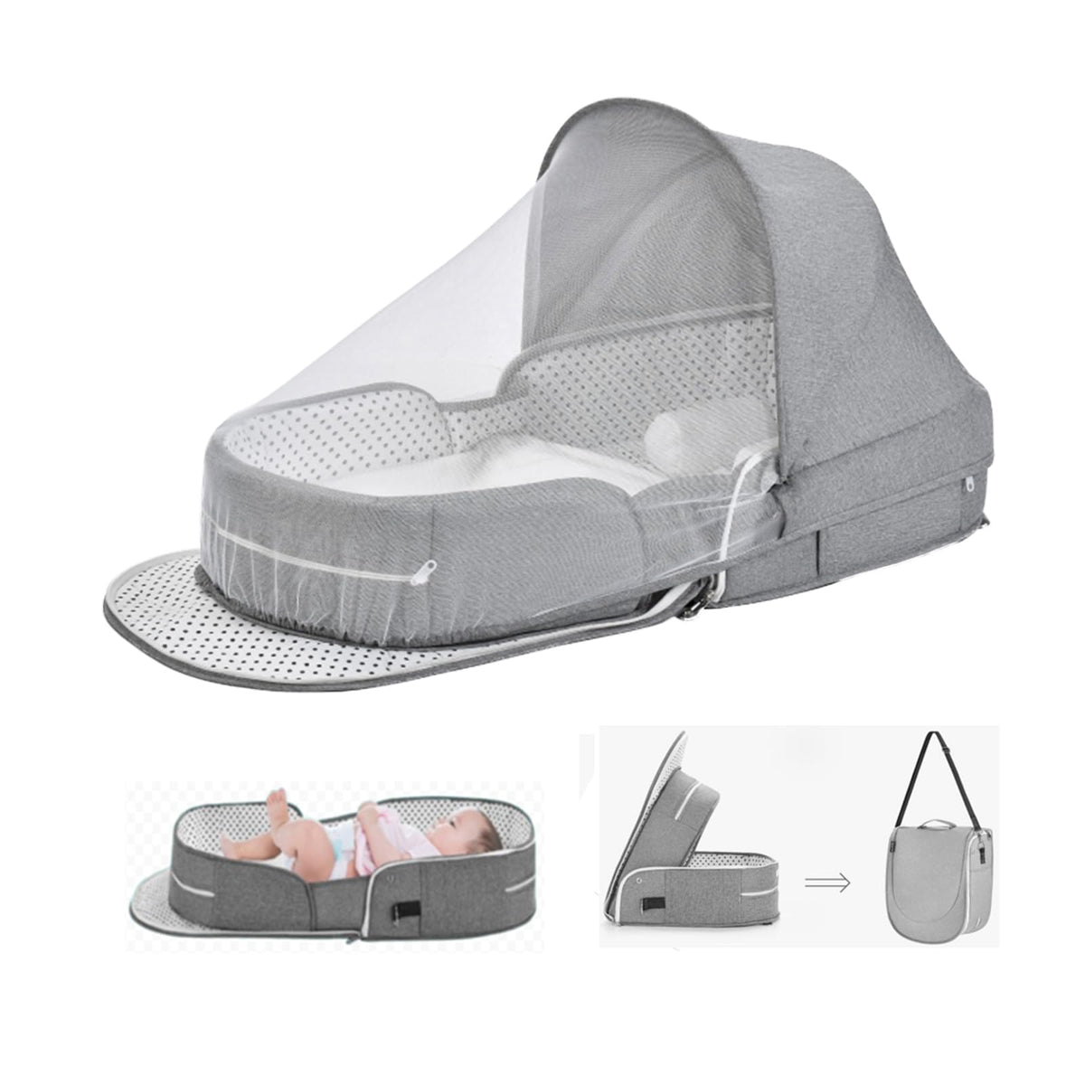 PGONEEE baby travel bassinet folded into a compact backpack for easy travel