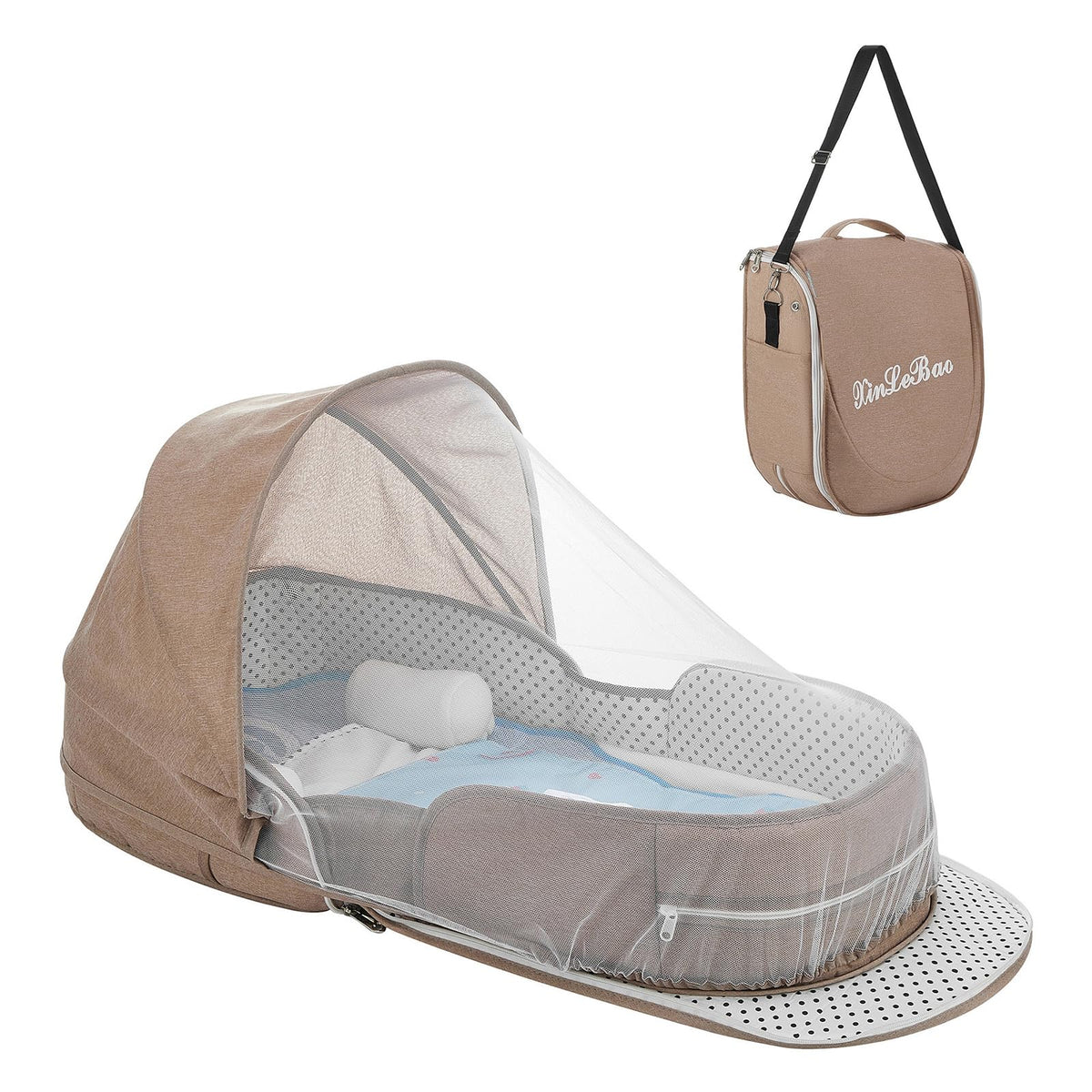 PGONEEE baby travel bassinet folded into compact backpack for easy trips