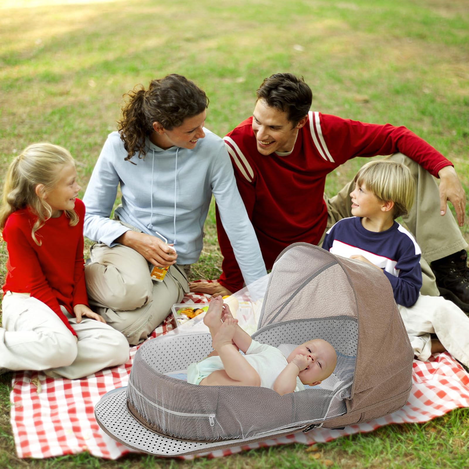 PGONEEE travel bassinet demonstrates versatile use in home or travel