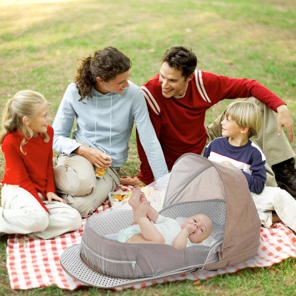 PGONEEE travel bassinet demonstrates versatile use in home or travel