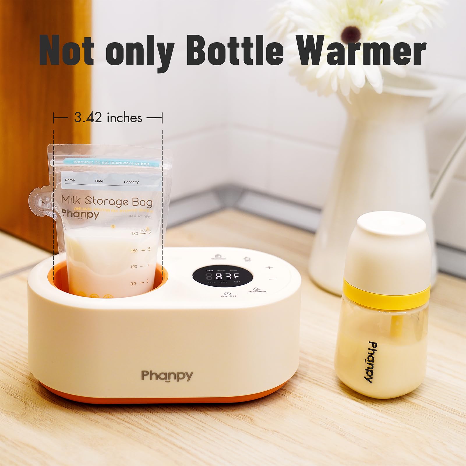 Phanpy bottle warmer large caliber visual demonstrating compatibility with various bottles.