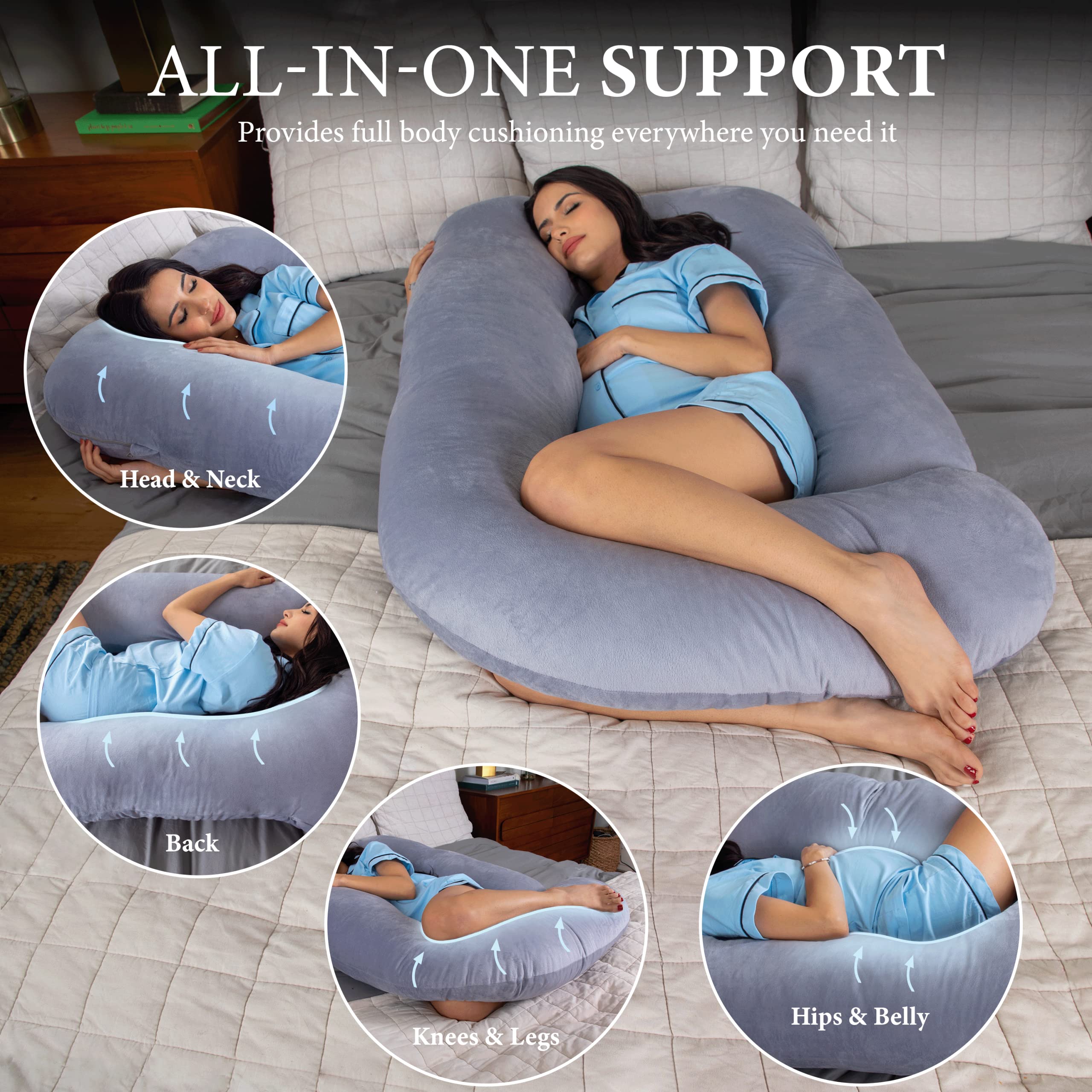 Pharmedoc jumbo-size pillow in grey provides all-around comfort for pregnancy and post-surgery support.