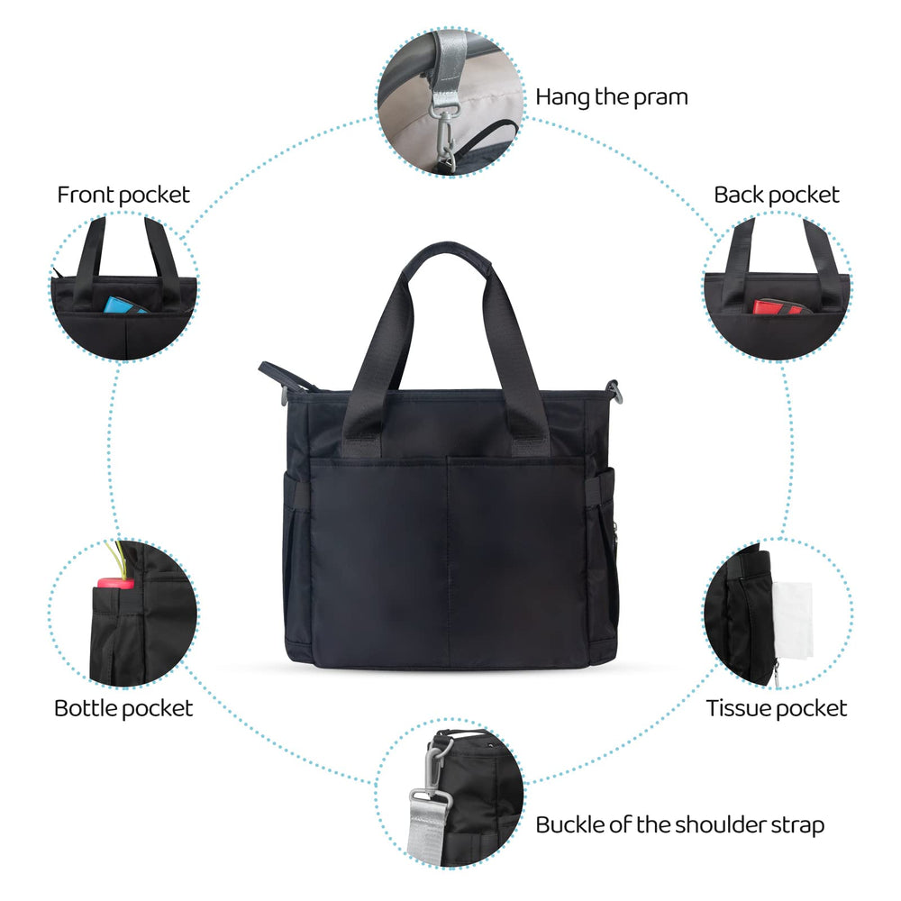 PHEBEN diaper bag dry-wet pocketes showing organized storage and moisture separation