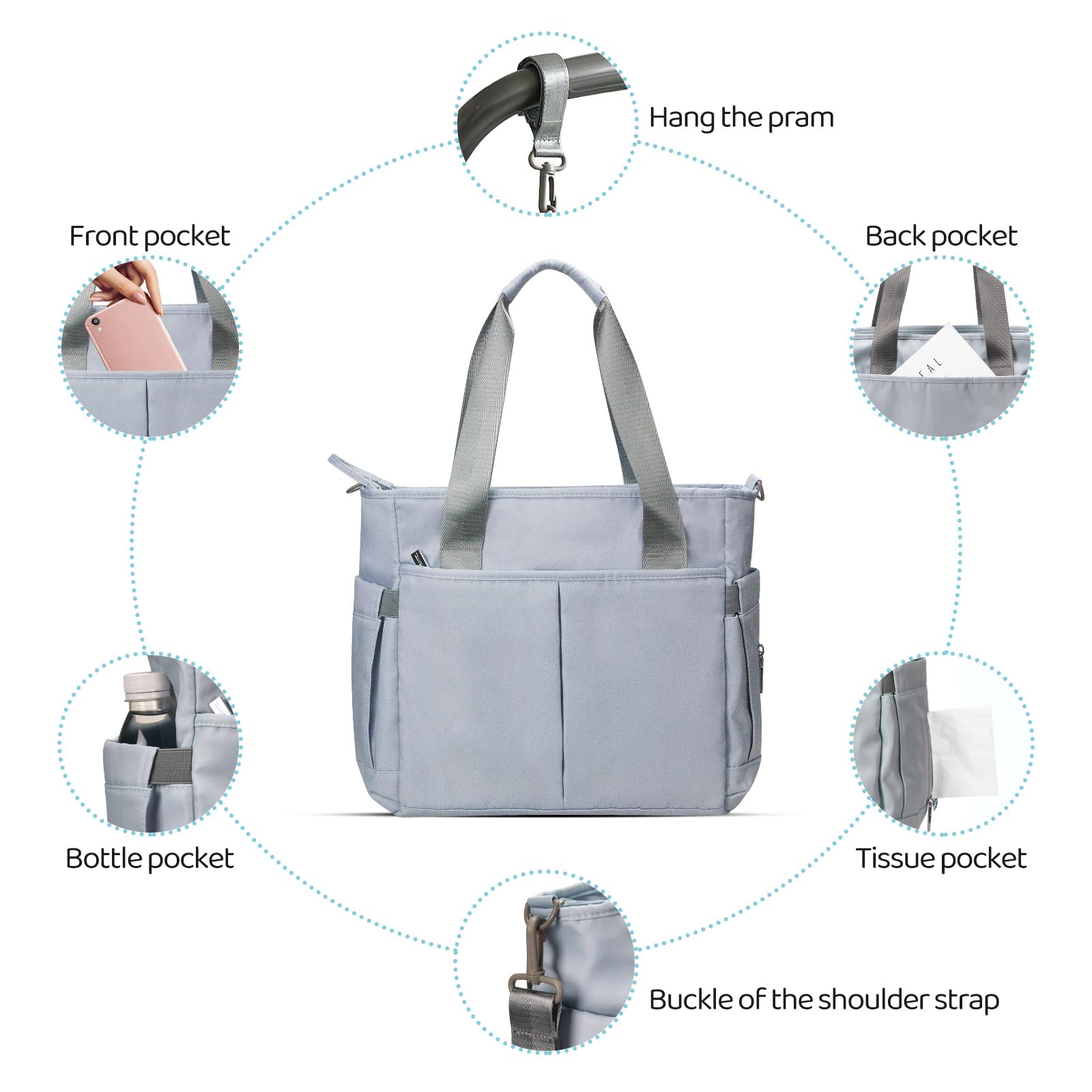 PHEBEN stroller-hook-attachment design enables hands-free bag carrying