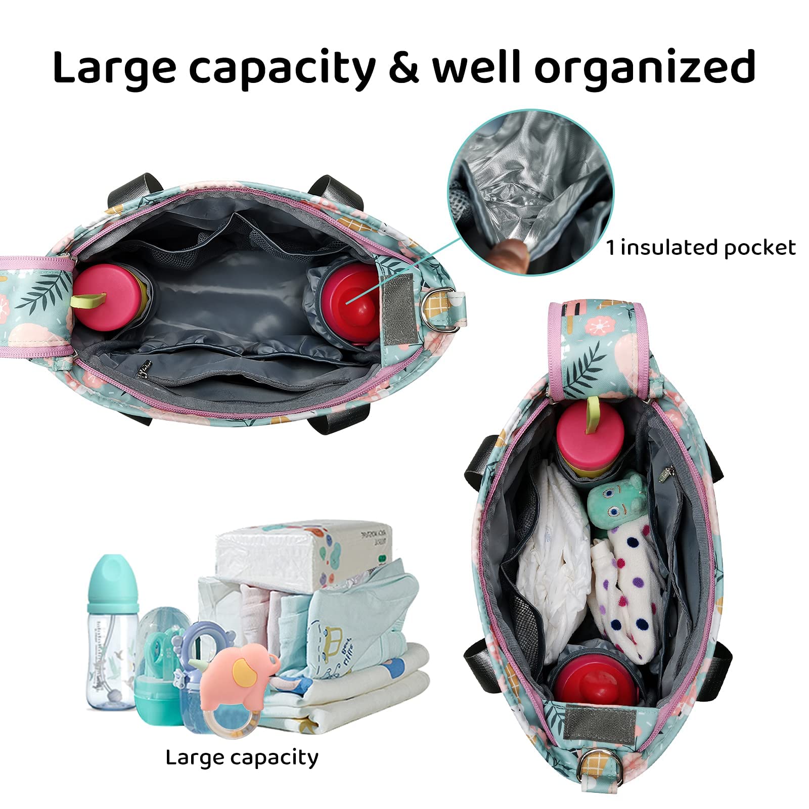 PHEBEN diaper bag tote bottom dry and wet pockets for hygiene.