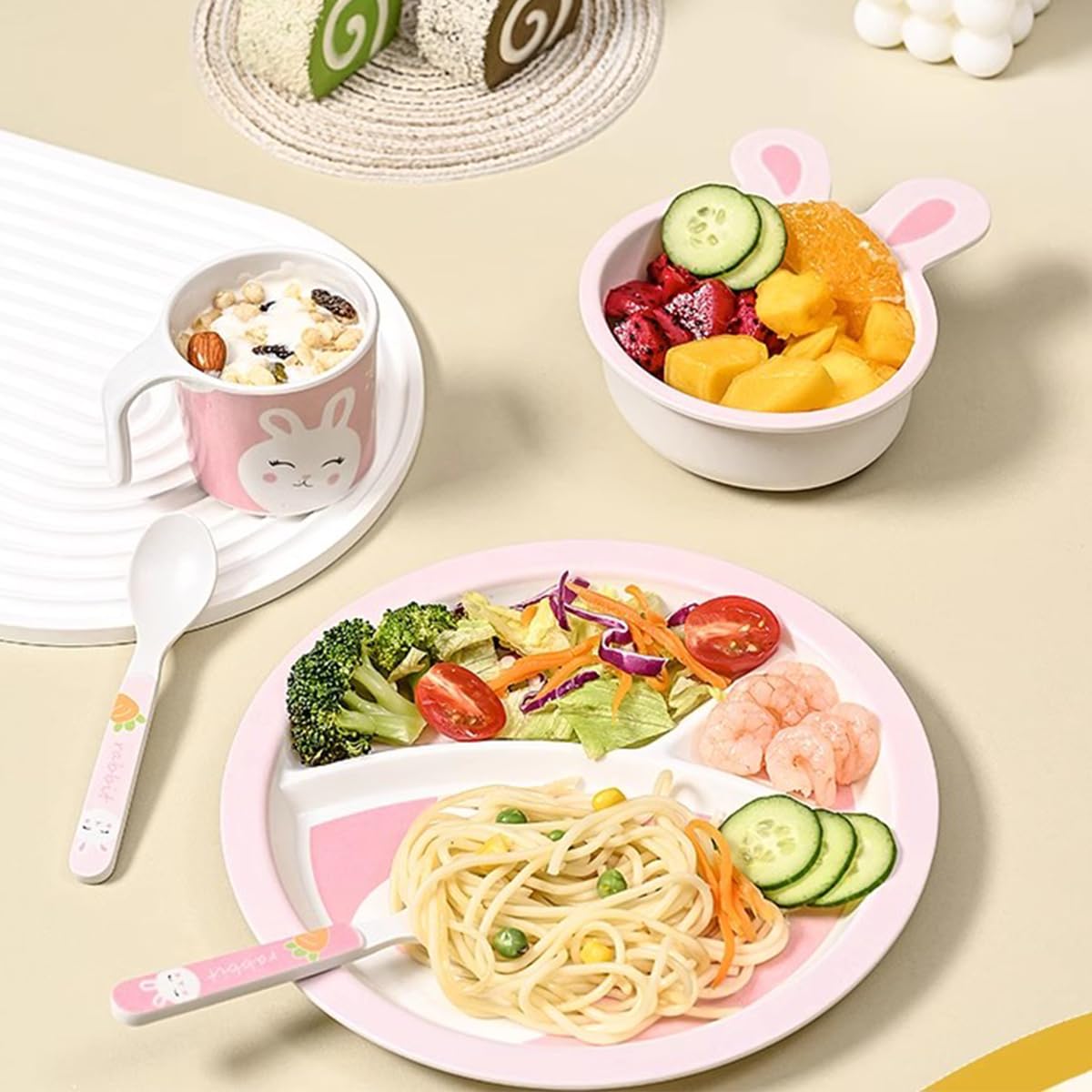 PHEENOWL rabbit pattern closeup highlights playful dinnerware