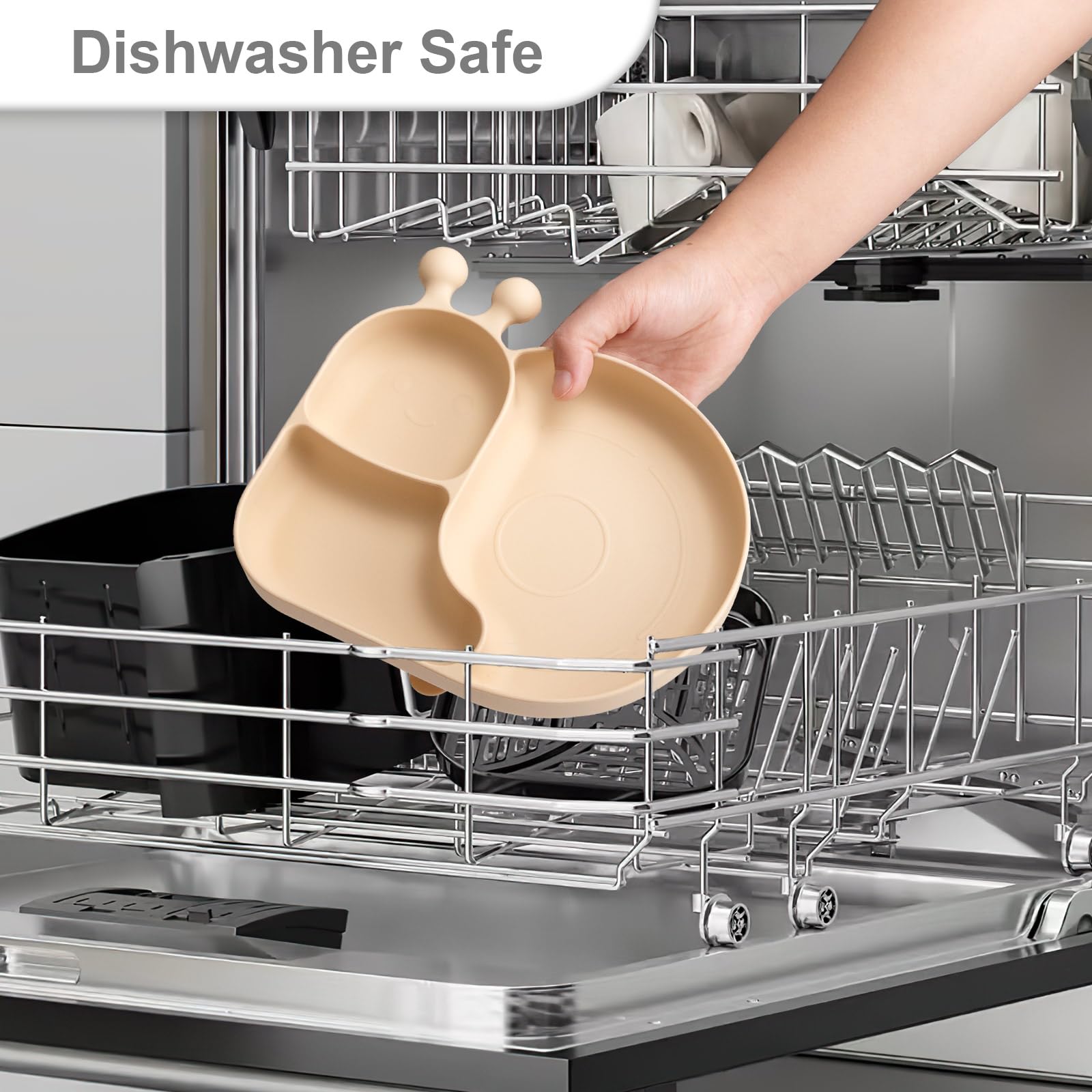 PHEENOWL silicone plate being sanitized in boiling water for quick cleanup.