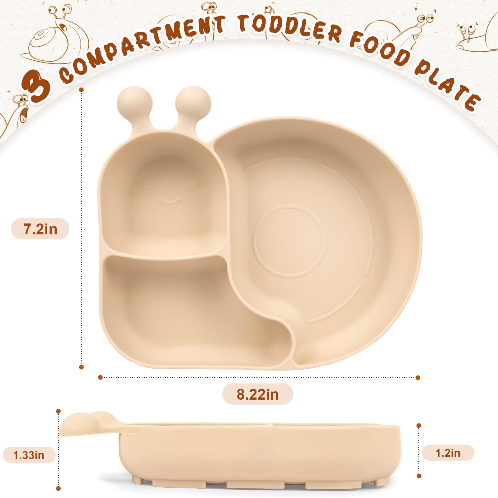 PHEENOWL snail plate three compartments separate veggies, proteins, and carbs for balanced meals.