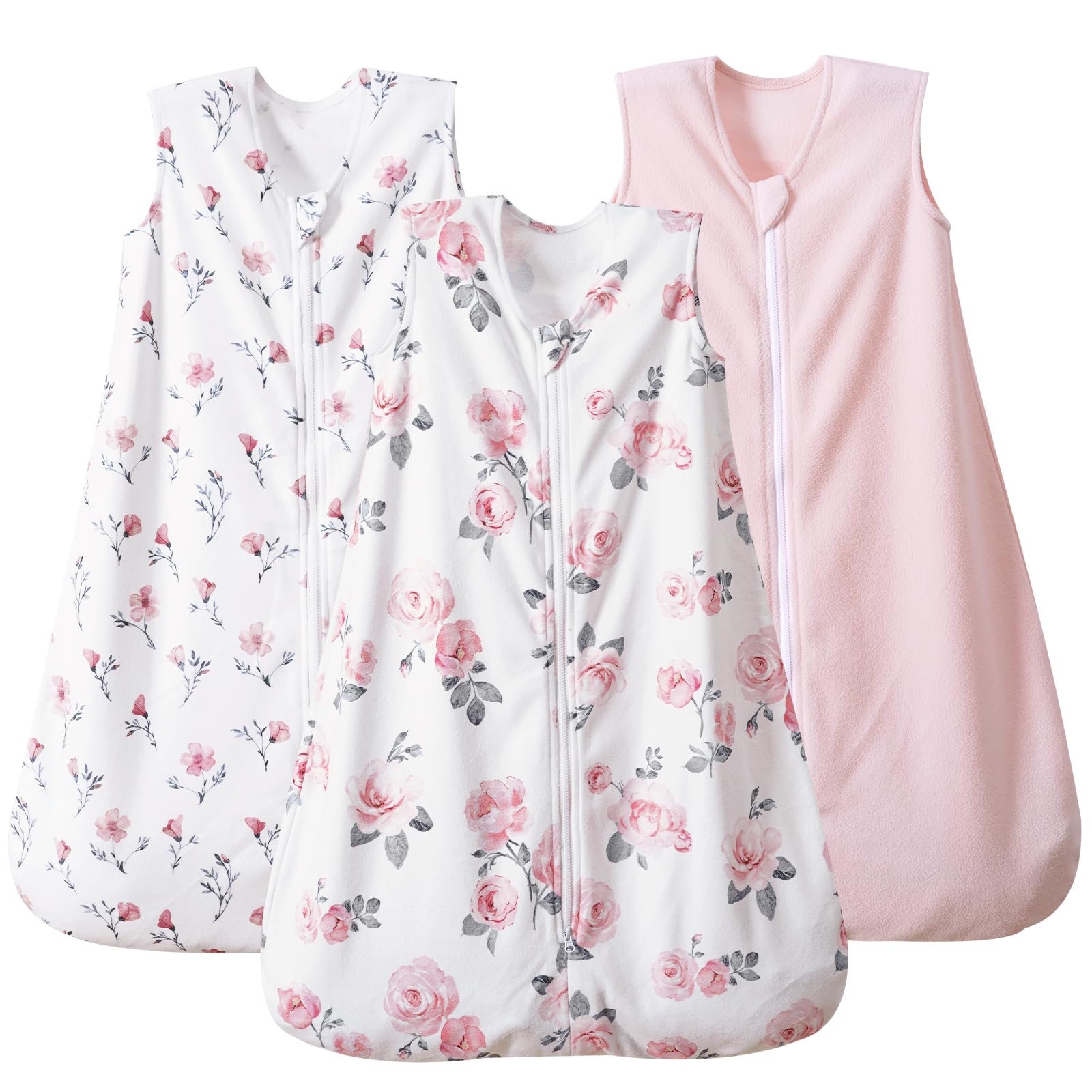 PHF 3 Pack Warm Micro-Fleece Sleep Sack floral packshot shows plush fabric for all-season comfort.