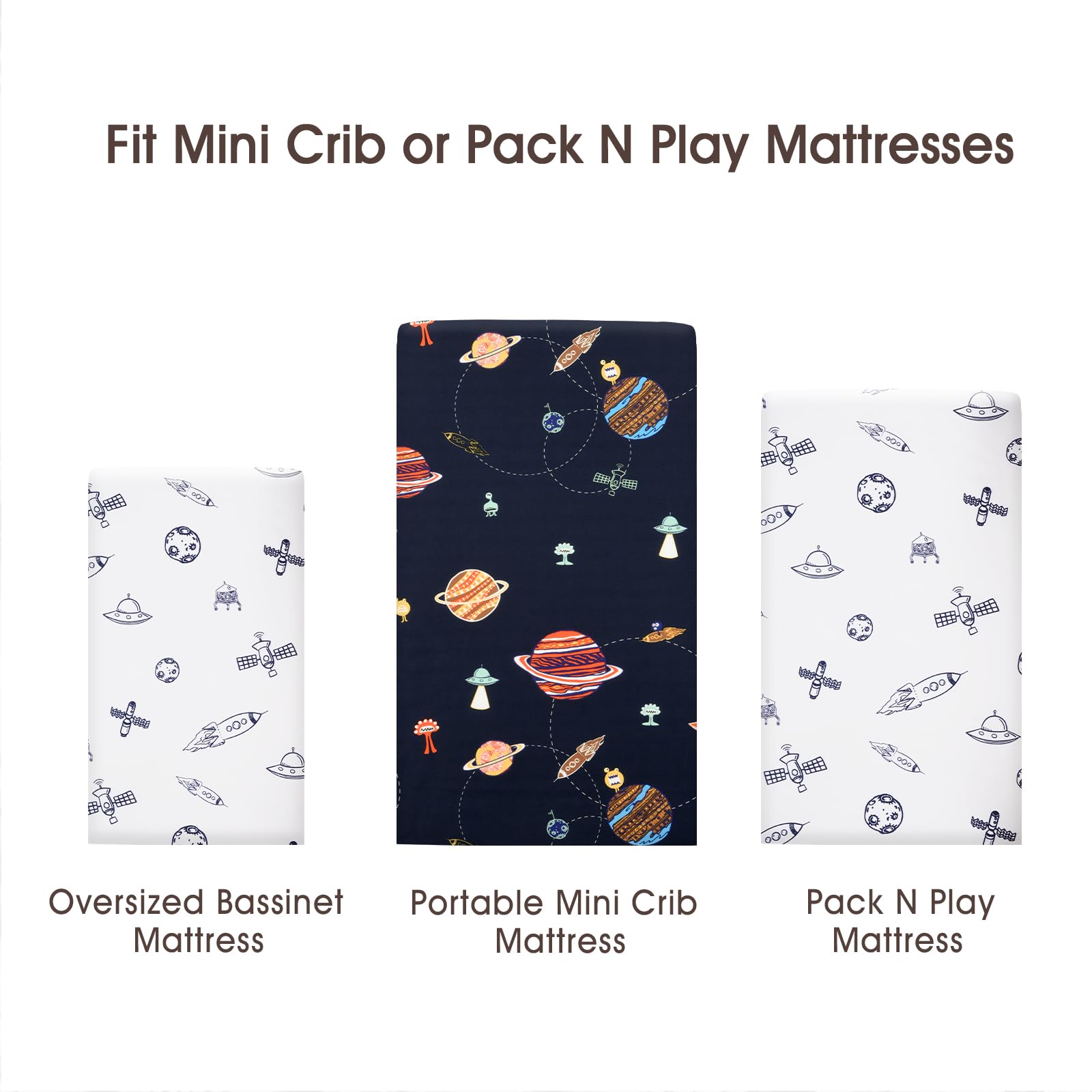 PHF two-pack mini crib sheets laid out showing coordinated patterns.