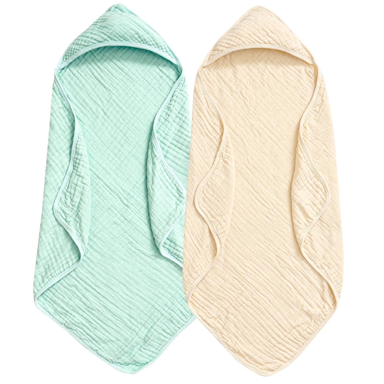 PHF baby hooded towel beige-green hood closeup showing cozy warmth after bath.
