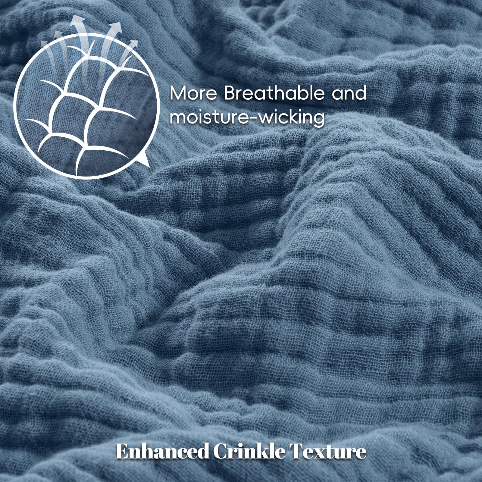 PHF baby muslin swaddle blanket breathability image shows moisture-wicking four-layer comfort