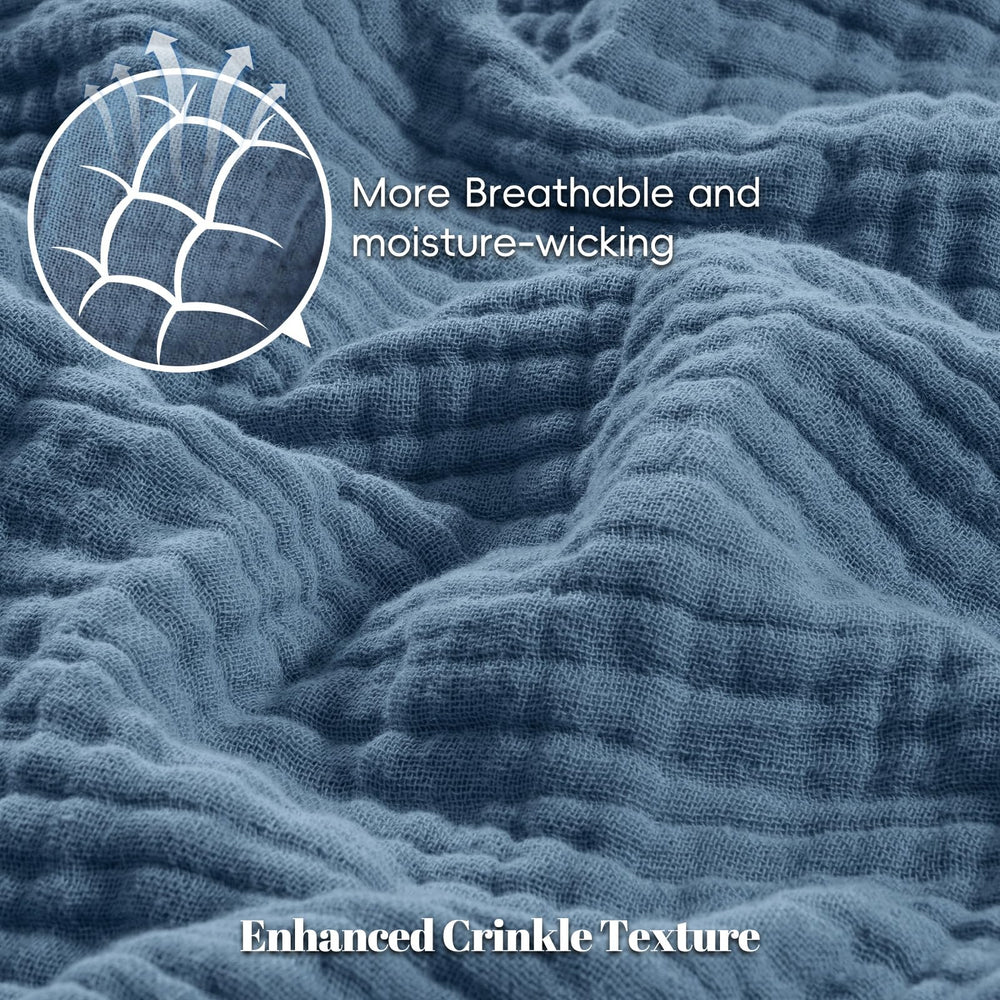PHF baby muslin swaddle blanket breathability image shows moisture-wicking four-layer comfort