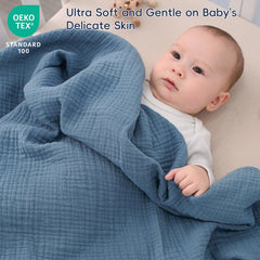PHF baby muslin swaddle blanket fabric texture close-up highlights breathable, soft cotton feel