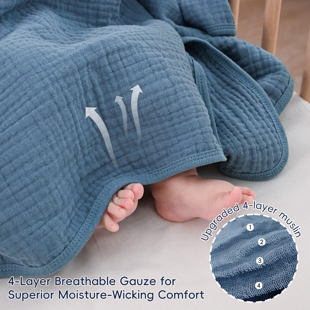 PHF baby muslin swaddle blanket swaddled baby image conveys calm, cozy sleep environment