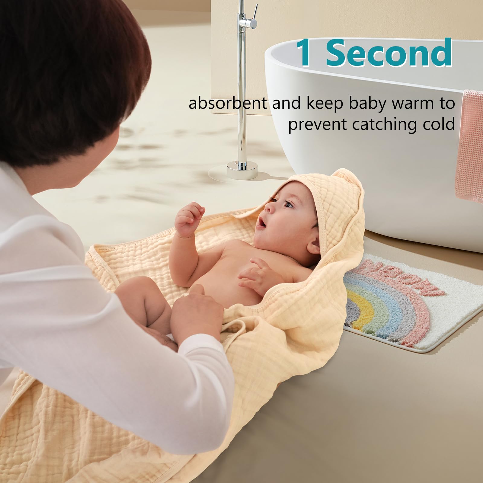 PHF baby towel 6-layer muslin durability emphasizes thickness for everyday bath time.