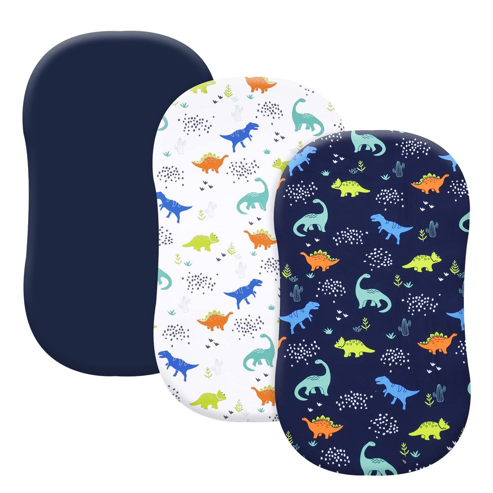 PHF dinosaur bassinet sheet close-up showing soft microfiber comfort for baby's skin.
