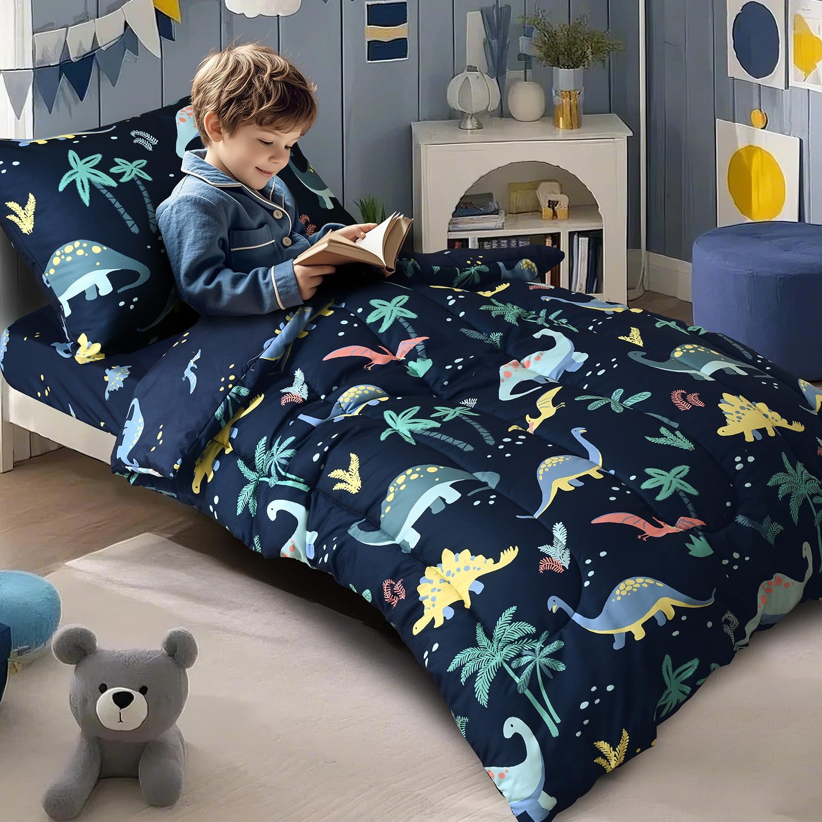 PHF dinosaur bedding set fitted sheet with 360° elastic pocket